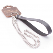 Серебристый металлический поводок с кожаной черной ручкой - 80 см. - Crazy Handmade - купить с доставкой в Копейске
