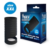 Черная открытая насадка на пенис с кольцом для мошонки XXL-size - 9,4 см. - Sex Expert - в Копейске купить с доставкой