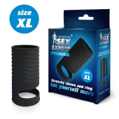 Черная открытая насадка на пенис с кольцом для мошонки XL-size - 8,9 см. - Sex Expert - в Копейске купить с доставкой