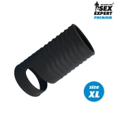 Черная открытая насадка на пенис с кольцом для мошонки XL-size - 8,9 см. - Sex Expert - в Копейске купить с доставкой