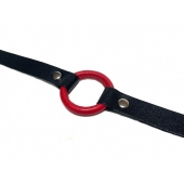 Красный кляп-кольцо на черных кожаных ремешках - БДСМ Арсенал - купить с доставкой в Копейске