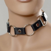 Кожаный черный ошейник с кольцами - Sitabella - купить с доставкой в Копейске