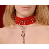 Красный кожаный ошейник с карабином и поводком - Sitabella - купить с доставкой в Копейске