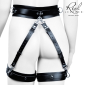 Черный кожаный пояс с гартерами - S-M - Notabu - купить с доставкой в Копейске