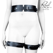 Черный кожаный пояс с гартерами - S-M - Notabu - купить с доставкой в Копейске