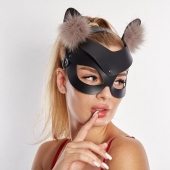 Черная кожаная маска  Кошечка  с мехом - Sitabella - купить с доставкой в Копейске