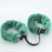 Черные кожаные оковы со съемной зеленой опушкой - Sitabella - купить с доставкой в Копейске