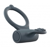 Серое перезаряжаемое эрекционное кольцо с вибрацией Power Clit - Dorcel - в Копейске купить с доставкой