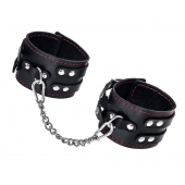 Черные кожаные оковы с двумя ремнями и контрастной строчкой - Pecado - купить с доставкой в Копейске