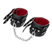 Черные кожаные оковы с двумя ремнями и красной подкладкой - Pecado - купить с доставкой в Копейске