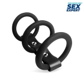 Черное тройное эрекционное кольцо с ремешком - Sex Expert - в Копейске купить с доставкой