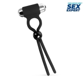 Черное эрекционное кольцо-лассо с вибрацией - Sex Expert - в Копейске купить с доставкой