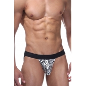 Серебристые сексуальные трусы-джоки с черными буквами - Don Moris купить с доставкой