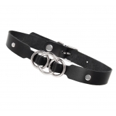Черный кожаный ошейник со связанными кольцами - Pecado - купить с доставкой в Копейске