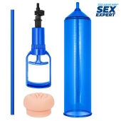 Синяя вакуумная помпа с реалистичной вставкой - Sex Expert - в Копейске купить с доставкой
