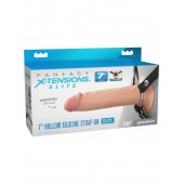 Телесный полый страпон на черных ремнях Hollow Silicone Strap-on - 17,8 см. - Pipedream - купить с доставкой в Копейске