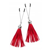 Зажимы на соски «Вилки» с красными кисточками из замши - Pecado - купить с доставкой в Копейске