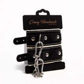 Черные скругленные наручники с мягкой бежевой подкладкой - Crazy Handmade - купить с доставкой в Копейске