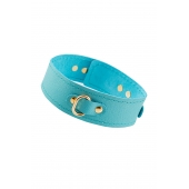 Голубой кожаный однослойный ошейник с прошивкой - Pecado - купить с доставкой в Копейске