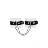 Бело-черные кожаные наручники с одним ремешком с люверсами - Pecado - купить с доставкой в Копейске