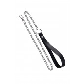 Поводок с ручкой из черной натуральной кожи и карабином для ошейника - Pecado - купить с доставкой в Копейске