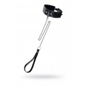 Кожаный двухслойный ошейник с белой строчкой и поводком - Pecado - купить с доставкой в Копейске