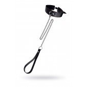 Кожаный двухслойный ошейник с красной строчкой и поводком - Pecado - купить с доставкой в Копейске