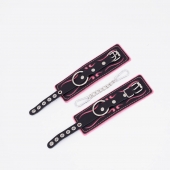 Черно-розовые кожаные наручники с розовой строчкой - Crazy Handmade - купить с доставкой в Копейске