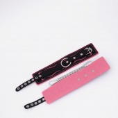 Черно-розовые кожаные оковы с розовой строчкой - Crazy Handmade - купить с доставкой в Копейске
