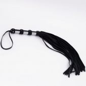 Черный кожаный флоггер со стальной ручкой - 45 см. - Crazy Handmade - купить с доставкой в Копейске