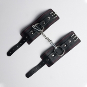 Черные кожаные наручники с красной строчкой - Crazy Handmade - купить с доставкой в Копейске