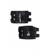 Черные кожаные оковы с двумя перекрёстными ремешками - Pecado - купить с доставкой в Копейске