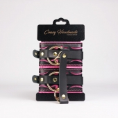 Черные кожаные оковы с розовой строчкой - Crazy Handmade - купить с доставкой в Копейске