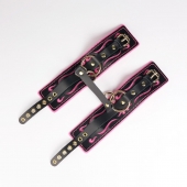 Черные кожаные оковы с розовой строчкой - Crazy Handmade - купить с доставкой в Копейске