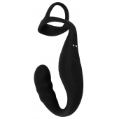 Черное эрекционное кольцо со стимуляцией промежности и анальной пробкой Cock Ring with RC Prostate Plug - Orion - в Копейске купить с доставкой