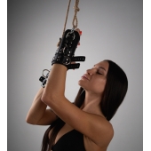 Черные высокие кожаные наручники для подвешивания - Crazy Handmade - купить с доставкой в Копейске