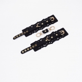 Черные кожаные наручники с узорами и золотистой фурнитурой - Crazy Handmade - купить с доставкой в Копейске