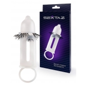 Эластичная насадка на пенис с подхватом мошонки и стимулирующими «ресничками» - Sextaz - в Копейске купить с доставкой