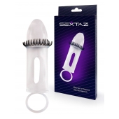 Закрытая насадка на пенис с подхватом мошонки и стимулирующими «ресничками» - Sextaz - в Копейске купить с доставкой