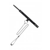 Черный узкий однослойный ошейник с серебристым поводком-цепочкой - Pecado - купить с доставкой в Копейске