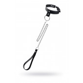 Черный узкий однослойный ошейник с серебристым поводком-цепочкой - Pecado - купить с доставкой в Копейске