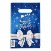 Сине-белый подарочный новогодний пакет с вырубной ручкой (20х30 см) - Сима-Ленд - купить с доставкой в Копейске