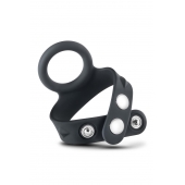 Черное эрекционное кольцо с подхватом мошонки на кнопках VS6 - Blush Novelties - в Копейске купить с доставкой