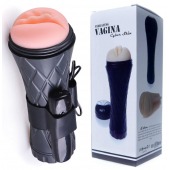 Телесный мастурбатор-вагина в черной колбе с вибрацией - Boys of Toys - в Копейске купить с доставкой