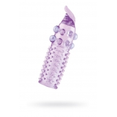 Гелевая фиолетовая насадка с шариками, шипами и усиком - 11 см. - Toyfa Basic - в Копейске купить с доставкой