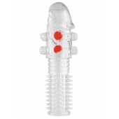 Гелевая прозрачная насадка с шариками и шипами - 14 см. - Toyfa Basic - в Копейске купить с доставкой