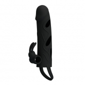 Чёрная насадка с клиторальным вибростимулятором и закрытой головкой - 14 см. - Baile - в Копейске купить с доставкой