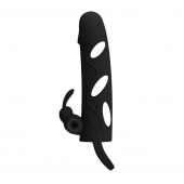 Чёрная насадка с клиторальным вибростимулятором и закрытой головкой - 14 см. - Baile - в Копейске купить с доставкой