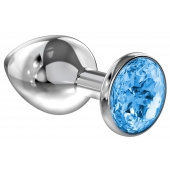 Большая серебристая анальная пробка Diamond Light blue Sparkle Large с голубым кристаллом - 8 см. - Lola Games - купить с доставкой в Копейске
