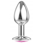 Малая серебристая анальная пробка Diamond Pink Sparkle Small с розовым кристаллом - 7 см. - Lola Games - купить с доставкой в Копейске
